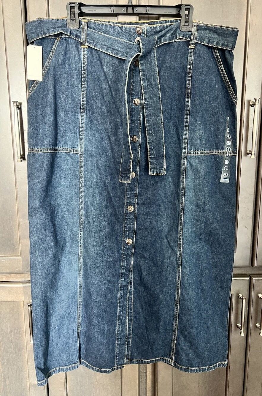 Old Navy Women's 18 Button Down Denim Jean Medium Wash Maxi Skirt NWT 2003 Y2K - Picture 8 of 10